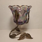 Fenton Art Glass Iridized Purple Votive or Tea Light Candle Holder Pewter Base