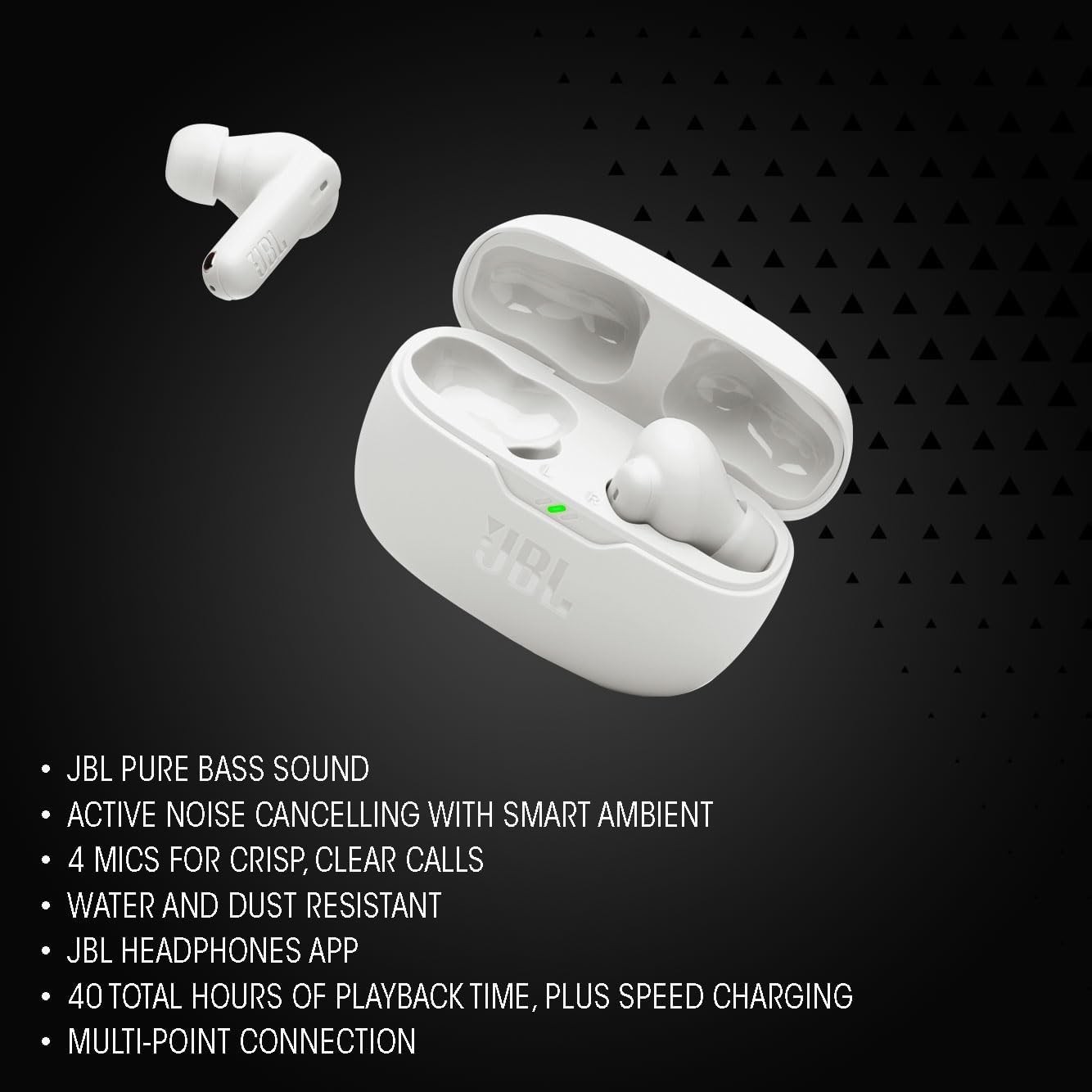 JBL Wave Beam 2, Wireless Noise Cancelling Bluetooth Earbuds with 40h Playtime,