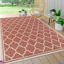 Eyely BMS109C-4 Santa Monica Trebol Moroccan Trellis Rug, Red/Beige, 4x6 ft