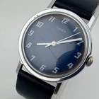 Vintage Timex Mercury Hand-Winding Mechanical Watch Men 30mm Silver Blue Leather