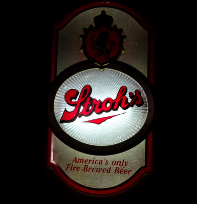 Vintage 1987 Stroh's Fire-Brewed Beer Advertising Lighted Sign 18'' x 11''