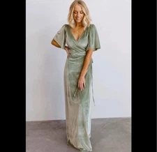 Baltic Born Meghan Sage Green Velvet Wrap Maxi Dress Wedding Guest Womens Large