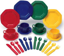 Play Dishes, Colorful Kitchen Toy Plate Set, 24 Piece Set, Ages 3 , Multicolor,