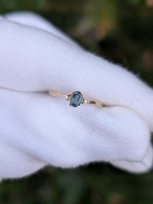 Ring 9 kt Gelbgold natürlicher Alexandrit und Diamant Größe M-N
