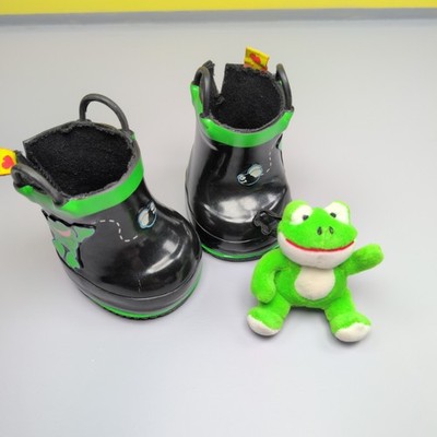 Build A Bear schwarz grün Frosch Druck Gummistiefel Stiefel und Plüsch Frosch Armband selten