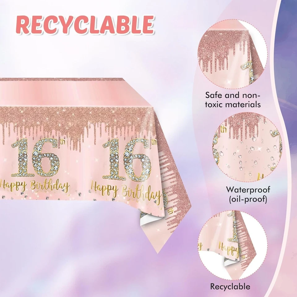Kit Fiesta Cumpleaños 16 Oro Rosa, Dulce 16 Platos Servilletas Mantel Decoración, Rosa Foto 4 de 4