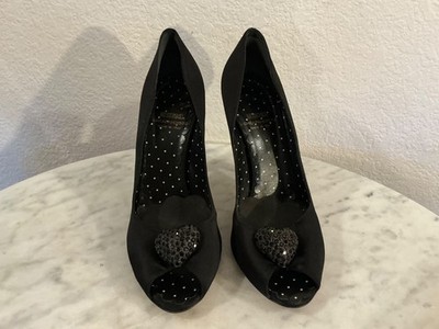 Moschino Cheap And Chic Black Satin Shoes, Front Heart Detailed Wm Sz 39 1/2 M.