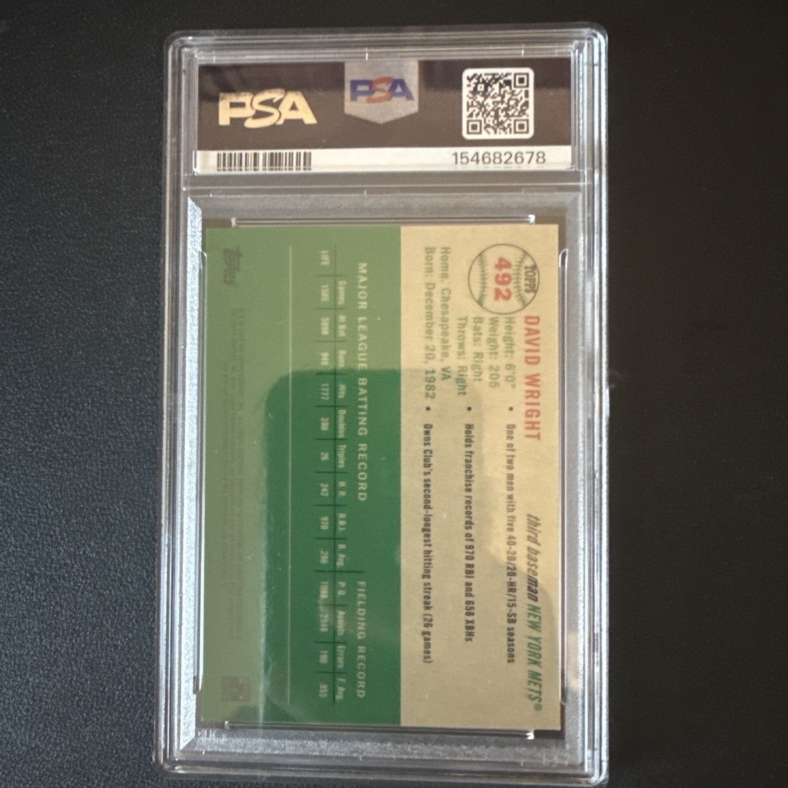 2023 Topps Platinum Anniversary David Wright #492 Speckle Refractor /150 PSA 9 view 3