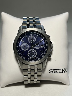Seiko Stainless Steel Blue Dial Chronograph Mens Watch SNDC07