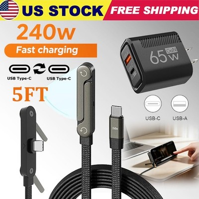 240W 2-in-1 USB C Fast Charg Cable Rotatable Stand Holder Playing While Charging