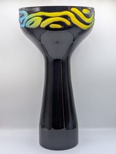 Hand-Blown Black Art Glass Vase: Abstract Swirl Interior, Pop Modernist