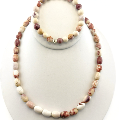 #ad Jay King Necklace Bracelet Set Pink Mauve Stone Beaded Sterling Silver 925 HSN $65.00