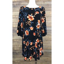LAUREN Ralph Lauren Bell 3/4 Sleeve Floral Pullover Dress 8 Navy Blue Flared