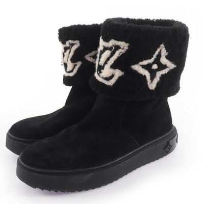Great LOUIS VUITTON short boots LV logo shearling boots black Mouton Women 36.5