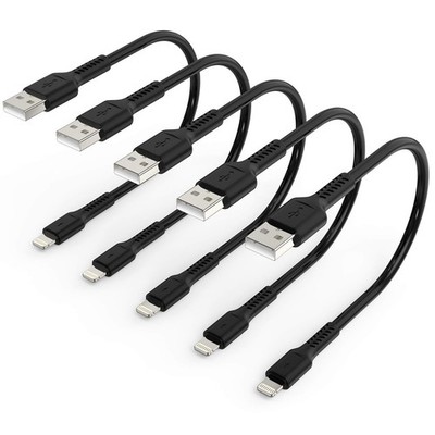 6 inch iPhone Charge Cable Short, 0.5ft 5Pack USB to 0.5 feet, Black