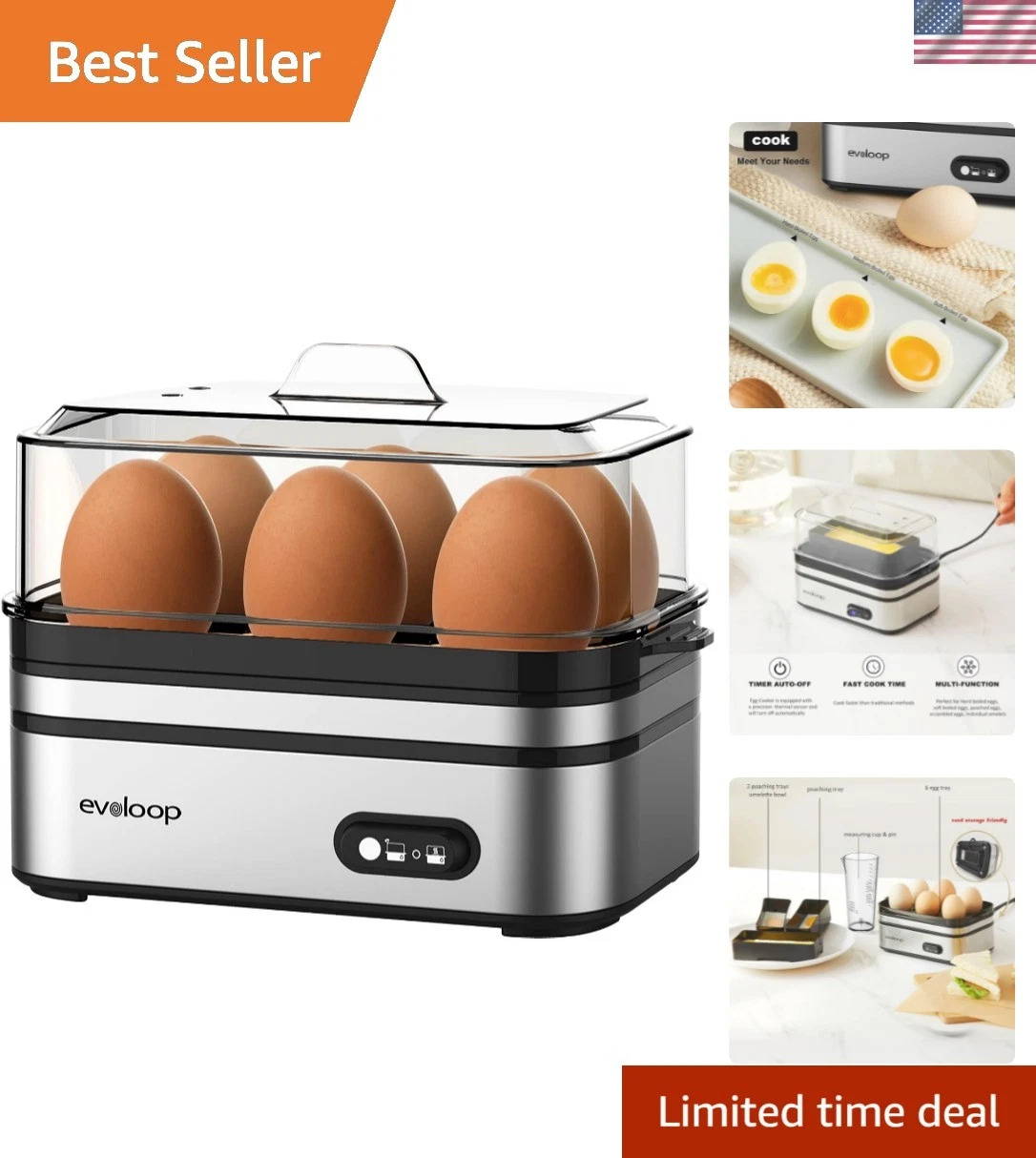 Rapid Egg Cooker Electric 6 Eggs Capacity, Soft, Medium, Hard Boiled, Poacher...