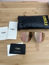 Fendi Women  s Shield Sunglasses Rimless Gold Metal Frame Mirrored Lens