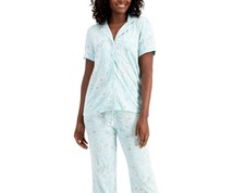 Charter Club Women's 2-Piece Soft Knit Pajama Set, Comfy Green Floral S