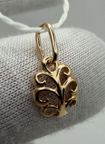 Vintage USSR 14K 583 Rose Gold Openwork Floral Pendant Soviet Gold Charm - 0.58g