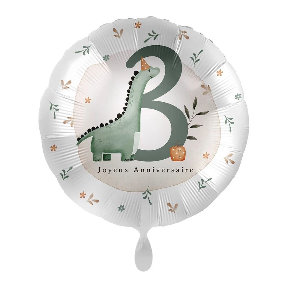BALLON ALUMINIUM ROND 3 AN GARÇON DINOSAURE 43CM - Photo 1/1