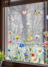 Colorful Floral Window Clings Reusable Remov Window Stickers for Home restaurant