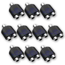 10X Female RCA Phono to Twin Female RCA Y 2-Way Audio/Video Splitter Adapter LOT