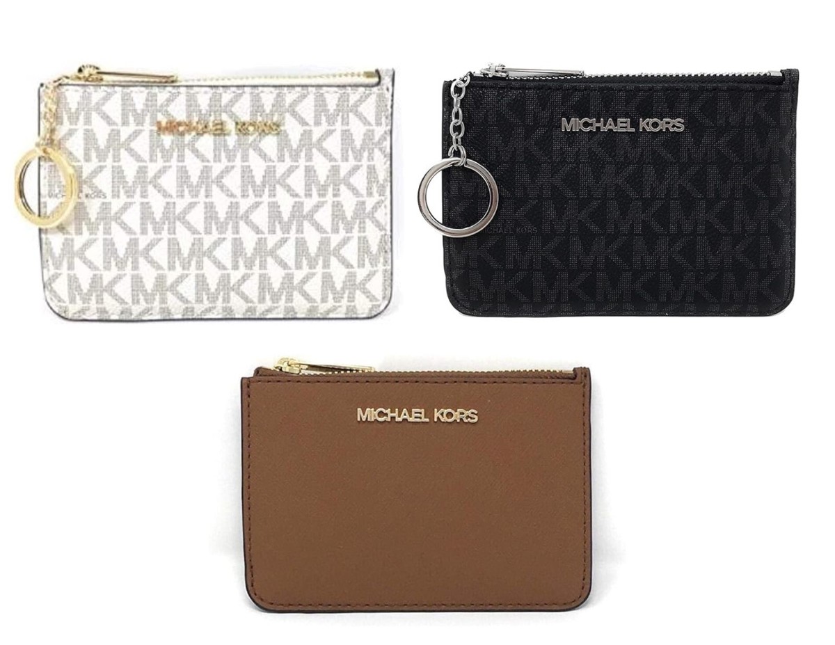 Brand New Michael Kors Jet Set Travel Small Leather Top Zip Coin