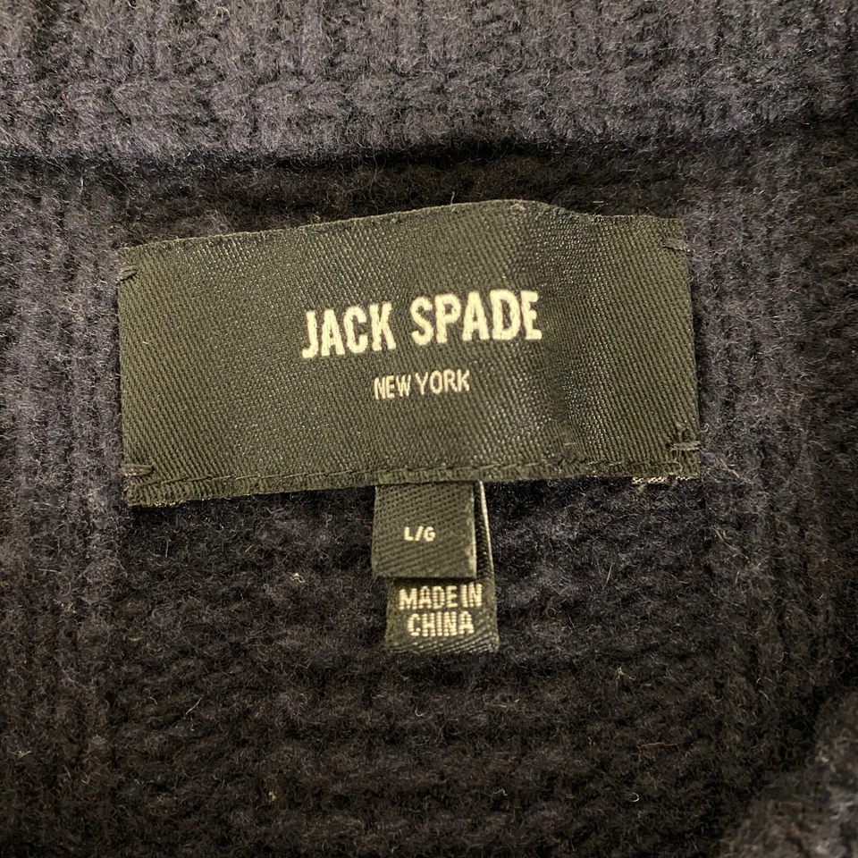 Jack Spade Lambswool Sweater Men's Large Blue Ribbed Knit Crew Neck Pullover - Image 3 of 4