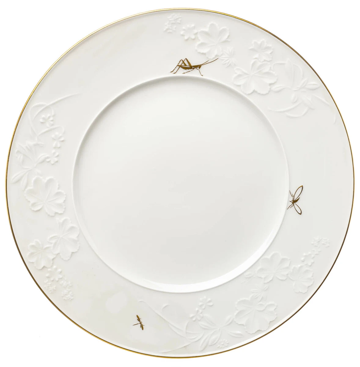 Dining Plate Golden Insect Painting KPM Berlin Field Flower Dandelion On Bord