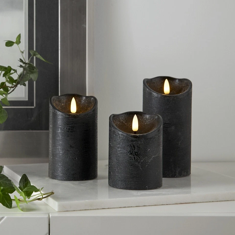 LED Echtwachs-Kerze 3D FLAMME RUSTIC mit Timer flackernd Stumpenkerze Blockkerze - Bild 3 von 4