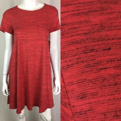 NWT LulaRoe Womens XXS Red Heathered Carly High Low Flare Tee Shirt Dress Pocket