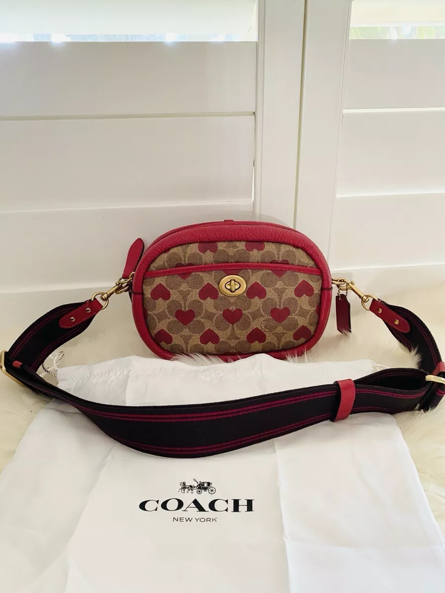 NWT Coach Coated Canvas Leather Signature heart print camera bag $398