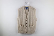 Vtg 90s Streetwear Mens XL Blank Chunky Ribbed Cable Knit Cardigan Sweater Vest