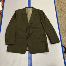 VTG Burberry Men  s 100 Wool 2-Button Blazer Windowpane Houndstooth Tan 44R