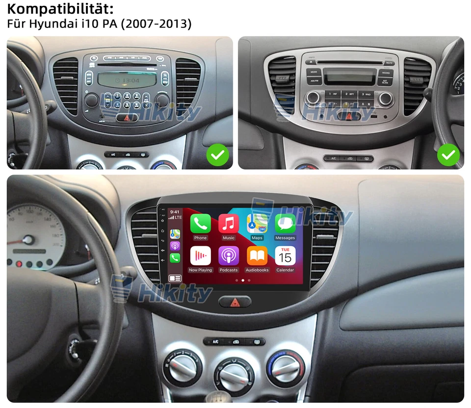 CarPlay Android 15 Autoradio Für Hyundai i10 PA 2007-2013 mit GPS Navi WIFI +KAM - Bild 2 von 4
