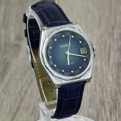Poljot 2616.2H USSR Soviet men's automatic wristwatch 23 jewels blue dial date