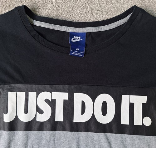 Nike Casual Cotton Just Do It Crew Neck Tee T Shirt Mens Size Medium Black Grey - Picture 2 of 11