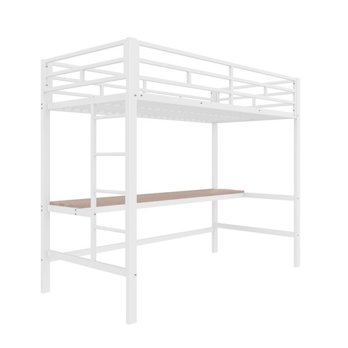Hochbett Eisenbett 90x200cm Jugendbett Kinderbett mit Groß Schreibtisch Weiß - Bild 10 von 11