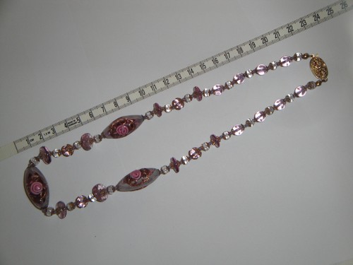 Collana antica vintage con grandi ovali in vetro rosa di MURANO originale 100% - Foto 10 di 11