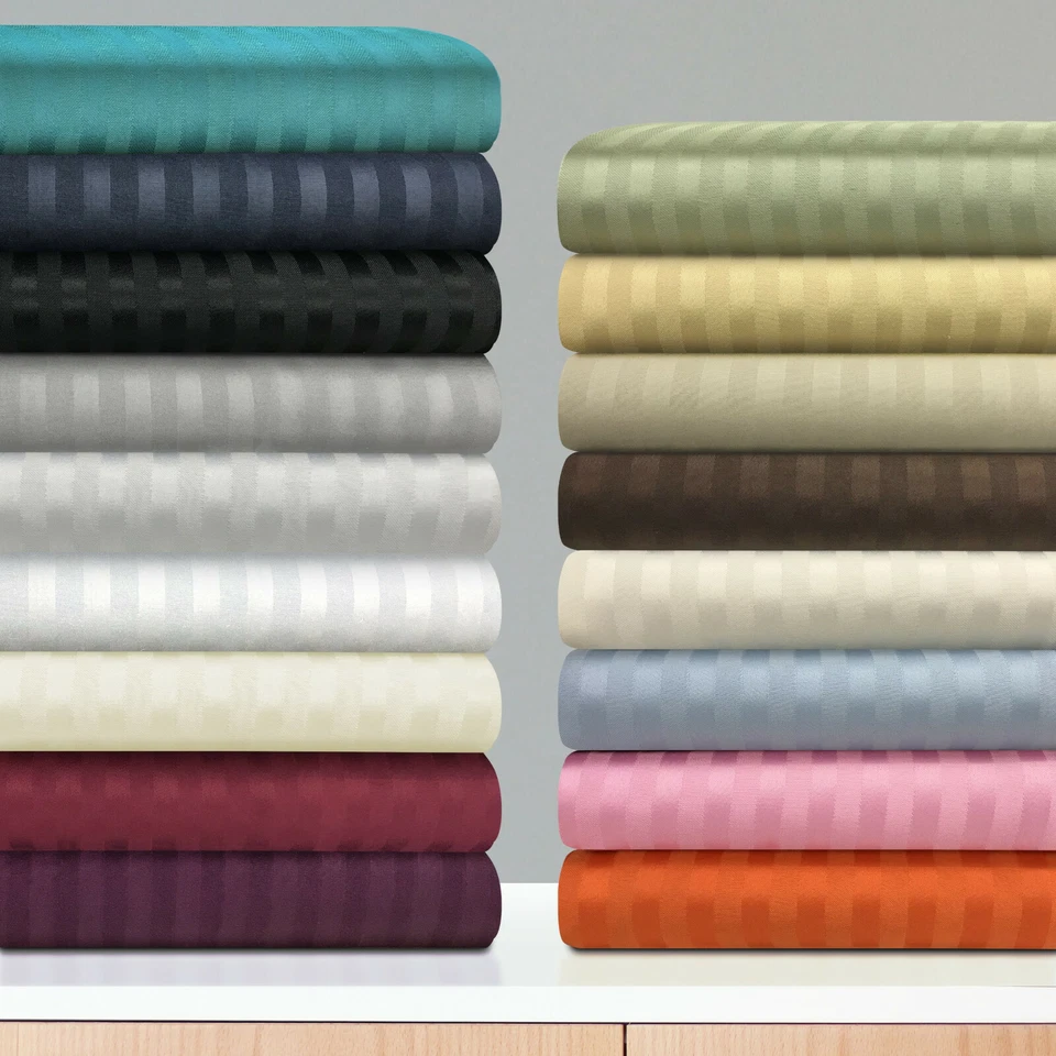 Juego de sábanas King Top Split (Flex) 100 % algodón satén rayas bolsillo profundo 608 TC Foto 2 de 2