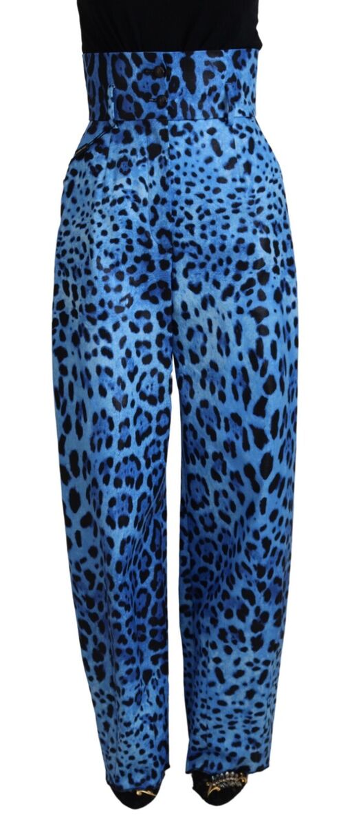 DOLCE & GABBANA Pants Blue Leopard Print High Waist Trouser DOLCE & GABBANA Pants Blue Leopard Print High Waist Trouser