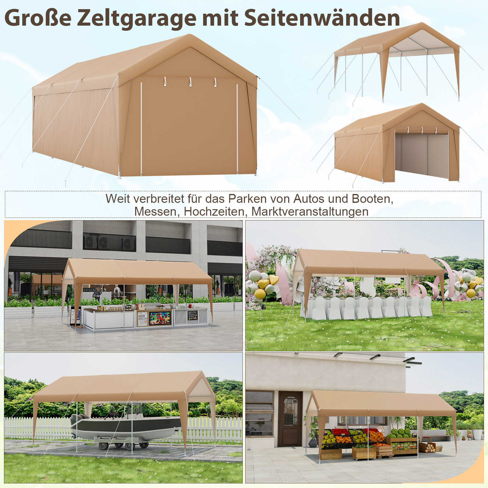 VEVOR Zeltgarage Carport 3x6m Garagenzelt 3-lagiges PE-Gewebe VEVOR Zeltgarage Carport 3x6m Garagenzelt 3-lagiges PE-Gewebe