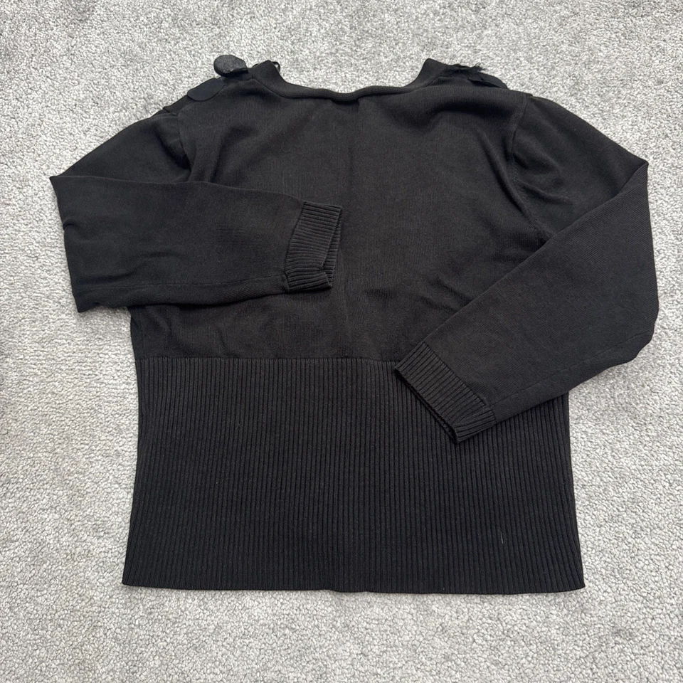 Cardigã feminino Nine West floral babado suéter médio pettie preto malha elástica - Imagem 2 de 4