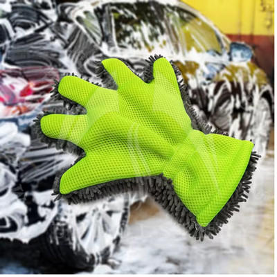 1x Autowaschhandschuh Mikrofaser Peeling Chenille 5 Finger Handschuh Kratzfrei Reinigung
