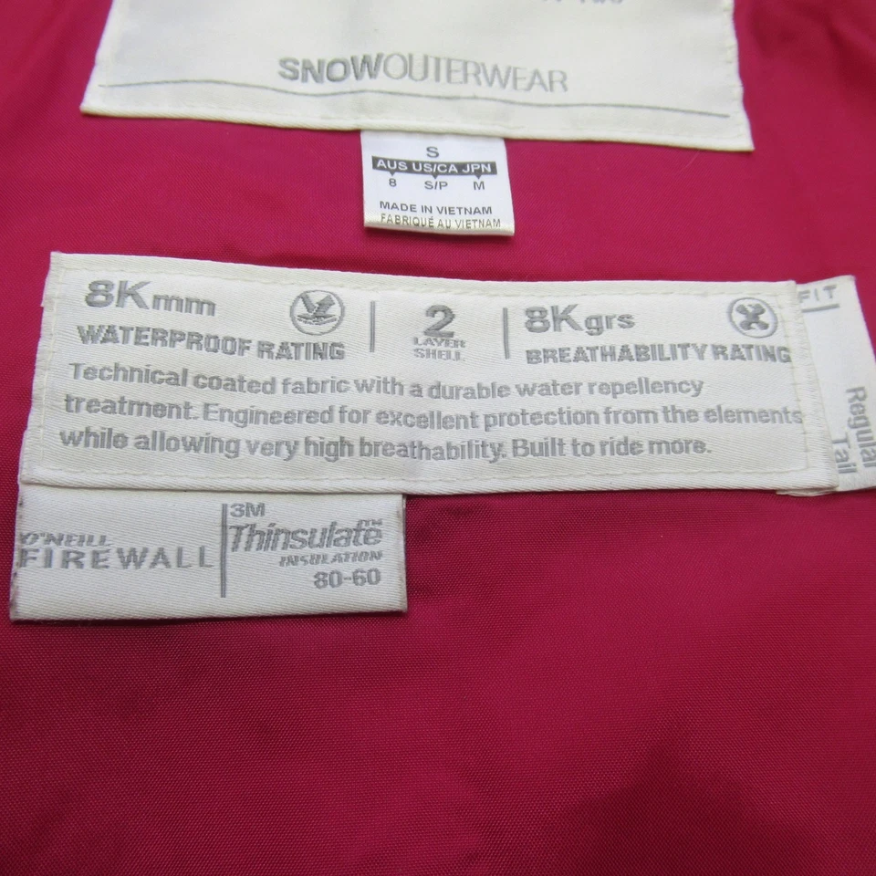 Chaqueta ONeill Mujer Pequeña Blanca Geométrica Capucha Cremallera Nieve Impermeable Aislada Foto 4 de 4