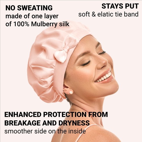 100% Mulberry Silk Bonnet Sleeping Cap Adjustable Sleeep Caps for Curly Hair - Picture 3 of 4