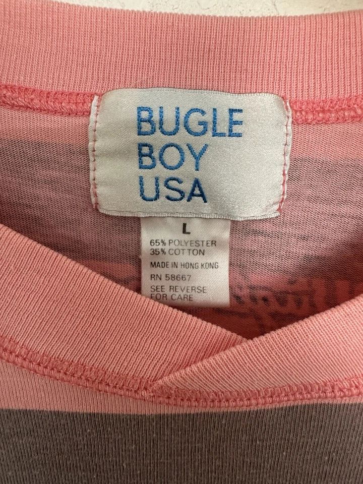 Vintage 90’s Bugle Boy Men’s Striped Front Pocket Surf Grunge T Shirt Size M - Image 3 of 4