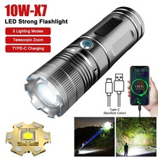 High Brightness 10W Laser White LED Flashlight Zoomable USB Rechargeable Torch