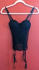 Black Lingerie Sz S Lace Padded Bustier Corset with Garters SEVEN TILL MIDNIGHT 