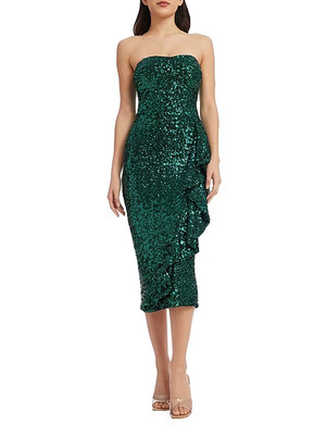 DRESS THE POPULATION $298 Strapless Alexis Emerald Sequin Dress Size Medium